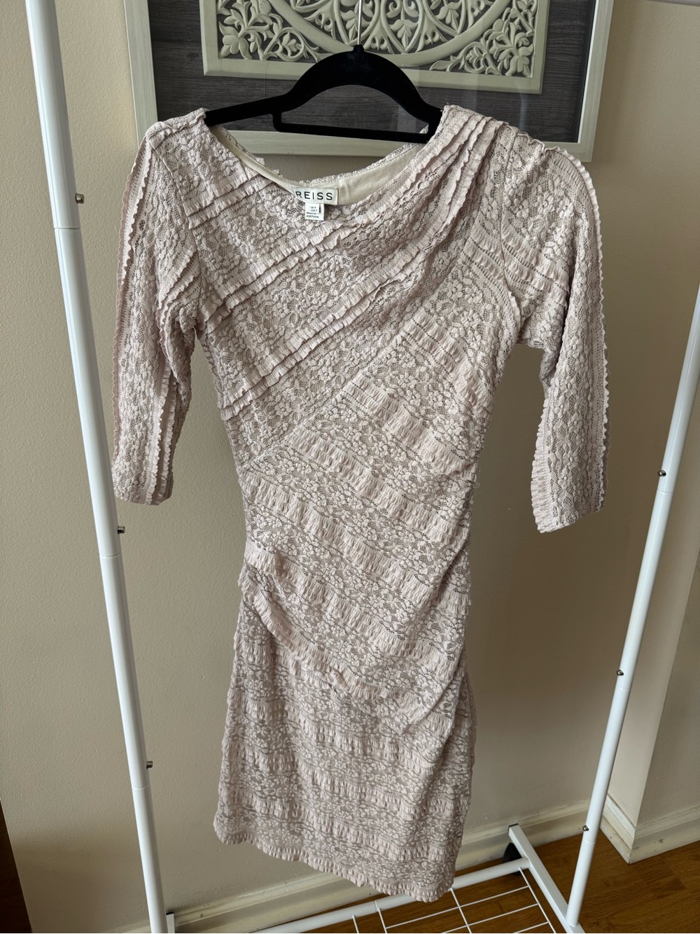Reiss Pale Blush Textured Ruched Midi Dress